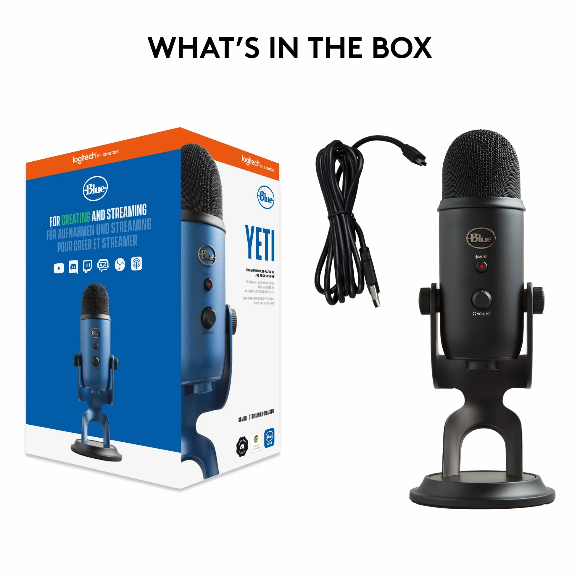 Blue Microphones Mikrofon pojemnościowy Yeti USB do PC, Mac, gier, nagrywania, streamingu, podcastingu, studia i komputera z efektami Blue VO!CE, 4 wzorce odbioru, Plug and Play - Czarny