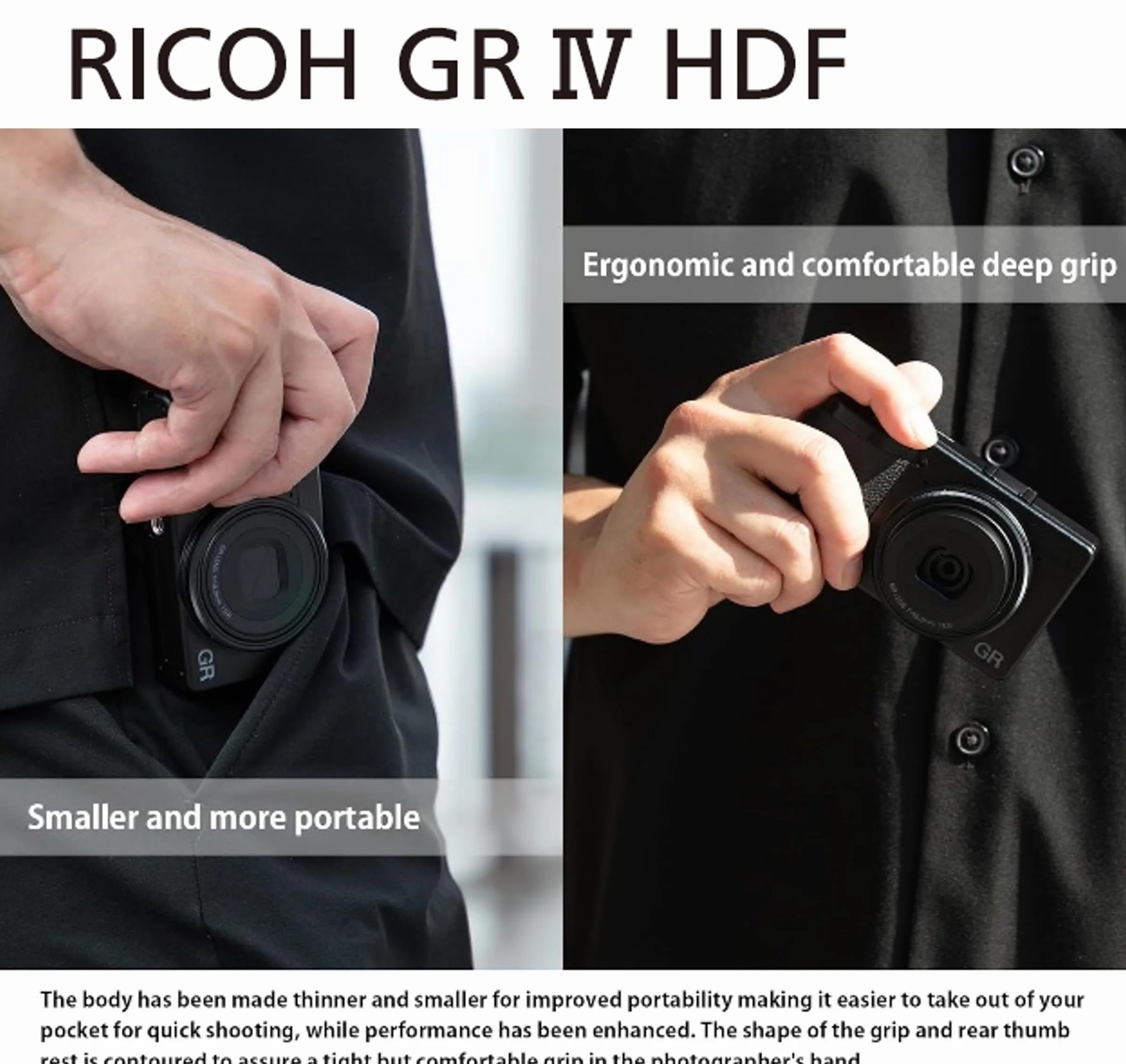 RICOH GR IV HDF, model rozszerzenia GR IV z wbudowanym filtrem dyfuzyjnym. Najlepszy cyfrowy aparat kompaktowy premium z nowym czujnikiem CMOS 25,74 MP APS-C i nowym obiektywem 28 mm f2,8 GR