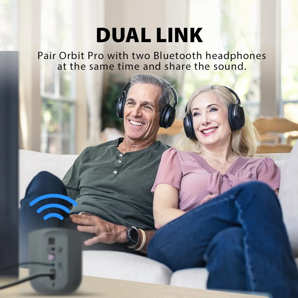 Avantree Orbit Pro — nadajnik Bluetooth do telewizora z wyjściem audio optycznym lub AUX (w tym Smart TV), dźwięk przestrzenny, łatwa regulacja głośności dla Airpods i innych słuchawek