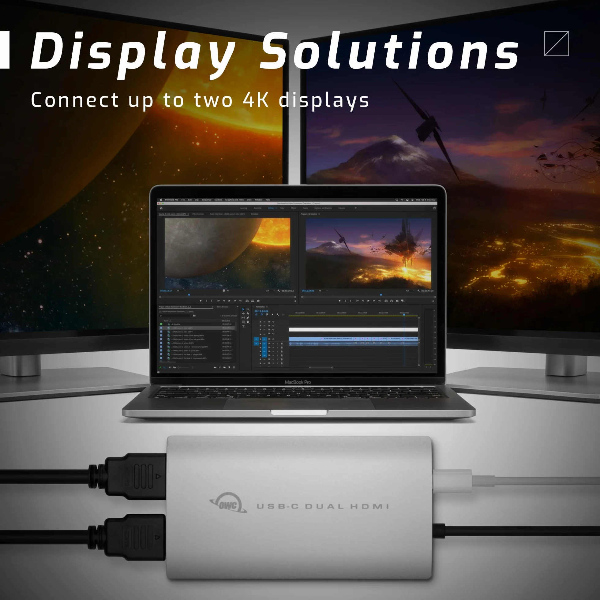 OWC Adapter wyświetlacza USB-C na Dual HDMI 4K z DISPLAYLINK do Apple M1 Mac lub dowolnego Mac lub PC z USB-C lub Thunderbolt