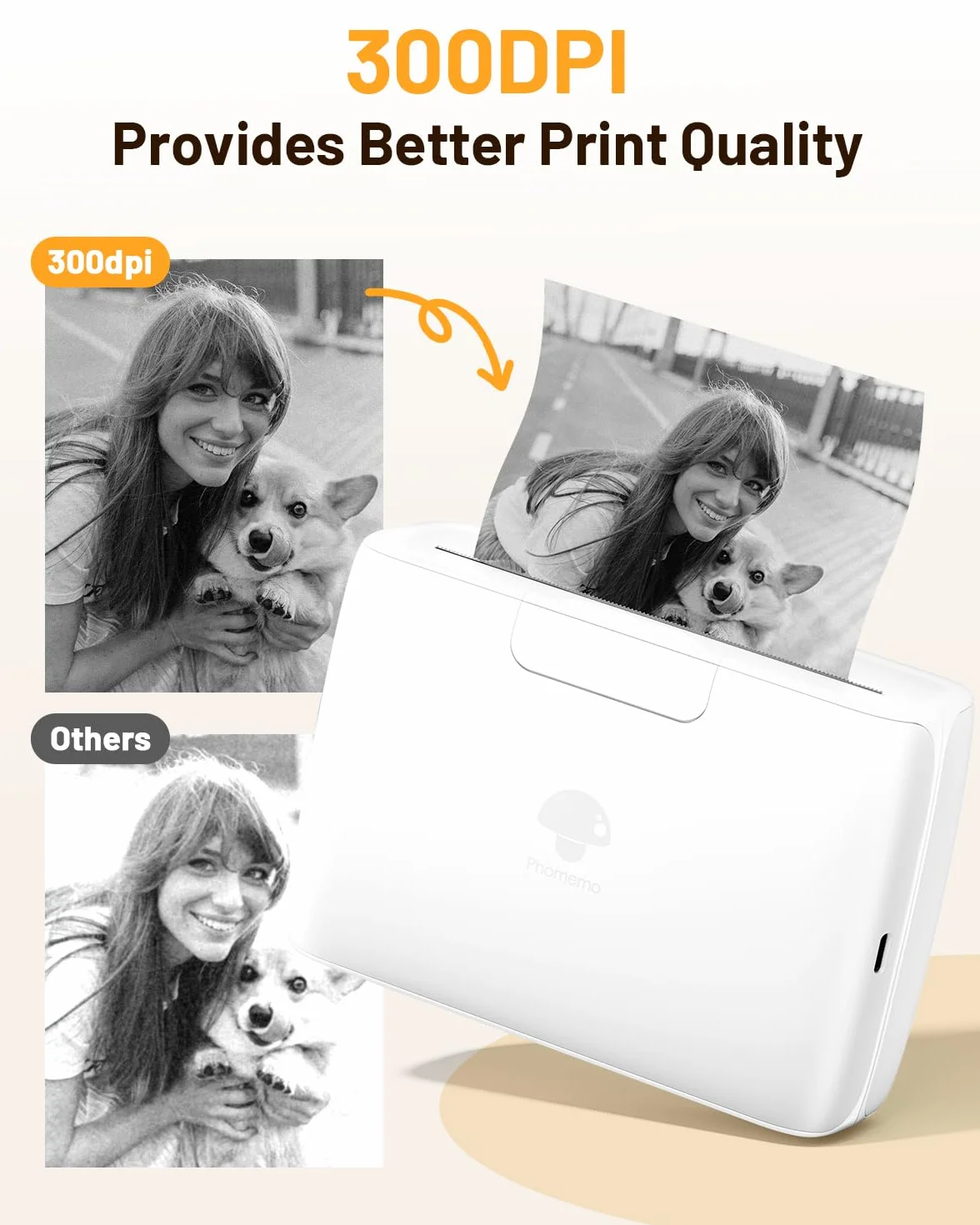 Phomemo Mini drukarka 300 DPI do smartfona, M04S, 110 mm, przenośna, termiczna, kompatybilna z iOS i Android, do samodzielnego tworzenia, etykiet wysyłkowych, dokumentów, zdjęć, nauki