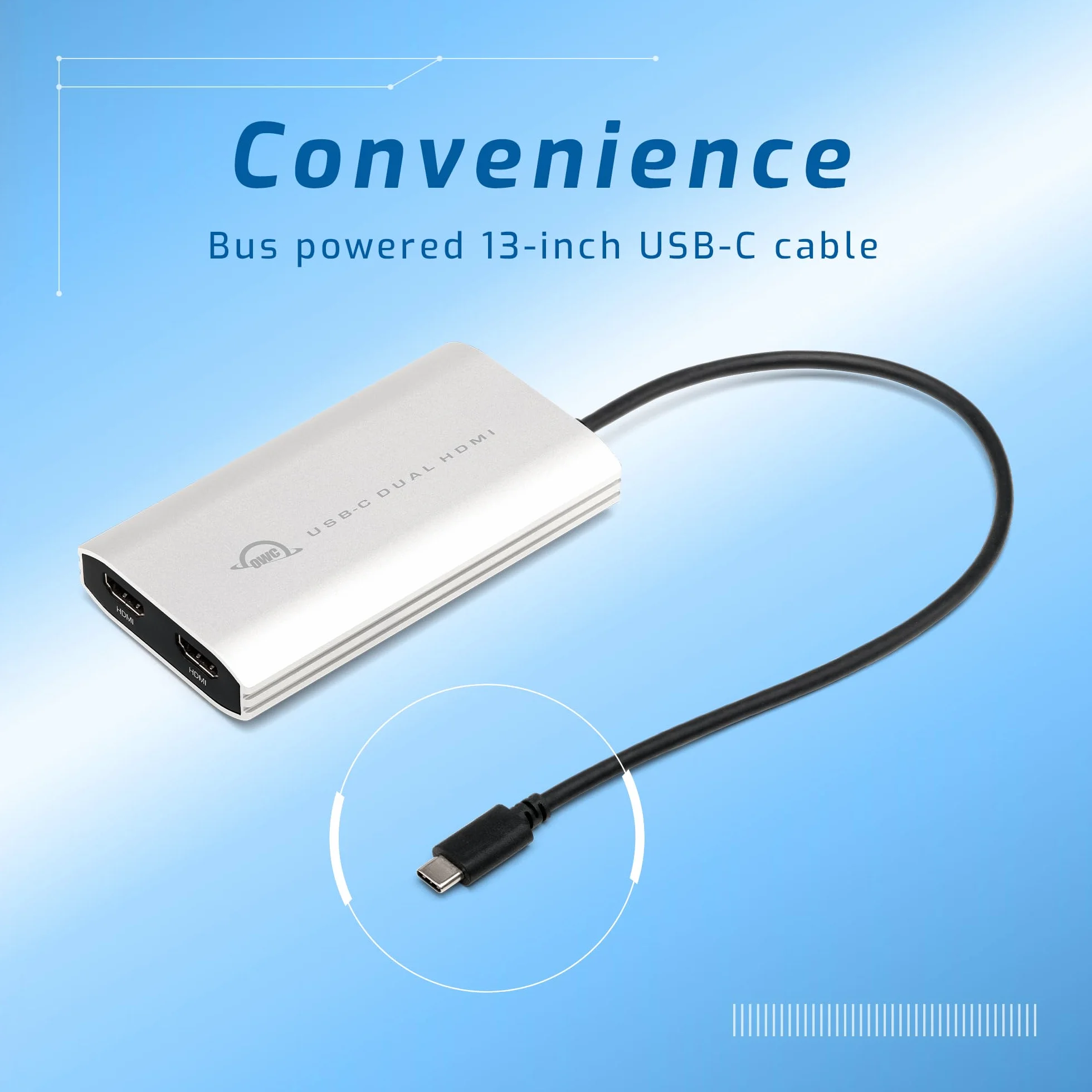 OWC Adapter wyświetlacza USB-C na Dual HDMI 4K z DISPLAYLINK do Apple M1 Mac lub dowolnego Mac lub PC z USB-C lub Thunderbolt