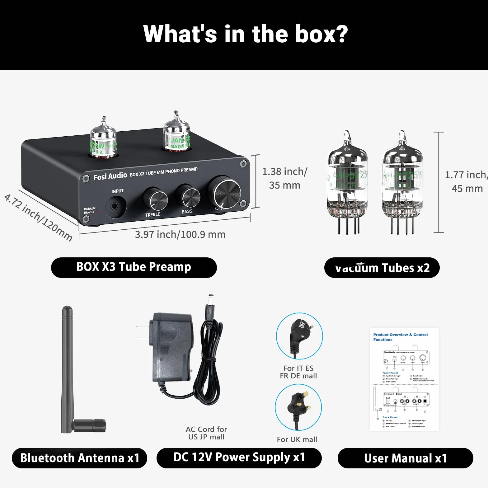 Fosi Audio BOX X3 5725W Lampowy Przedwzmacniacz Gramofonowy Przedwzmacniacz Gramofonowy do Gramofonu MM Bluetooth 5.0 Mini Stereo Hi-Fi Przedwzmacniacz do Domowego Odtwarzacza Audio Nagłośnienie