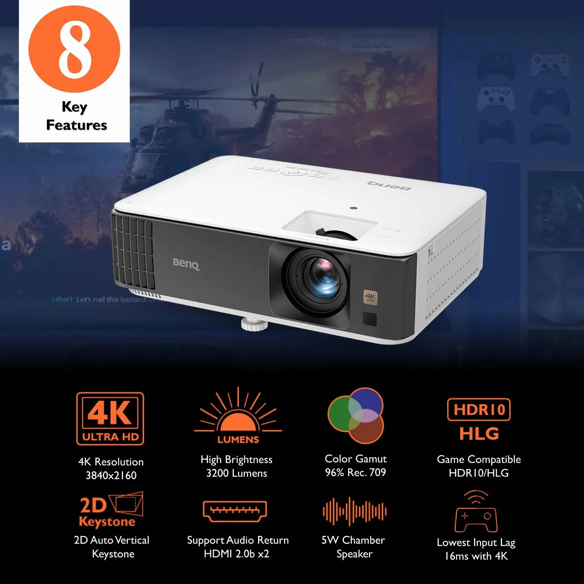 BenQ Projektor do gier TK700 4K zasilany przez Android TV, 3200 lm, 96% Rec 709