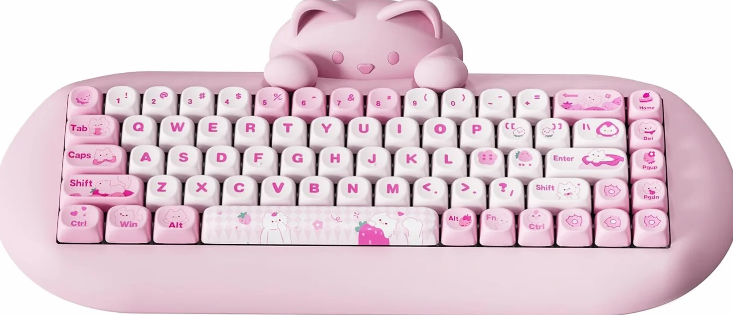 YUNZII C68 Bezprzewodowa klawiatura mechaniczna, 65% klawiatura gamingowa Hot Swap, Triple Mode BT5.0/2.4G/Wired klawiatura gamingowa, RGB Backlit NKRO (różowy, Milk Switch)