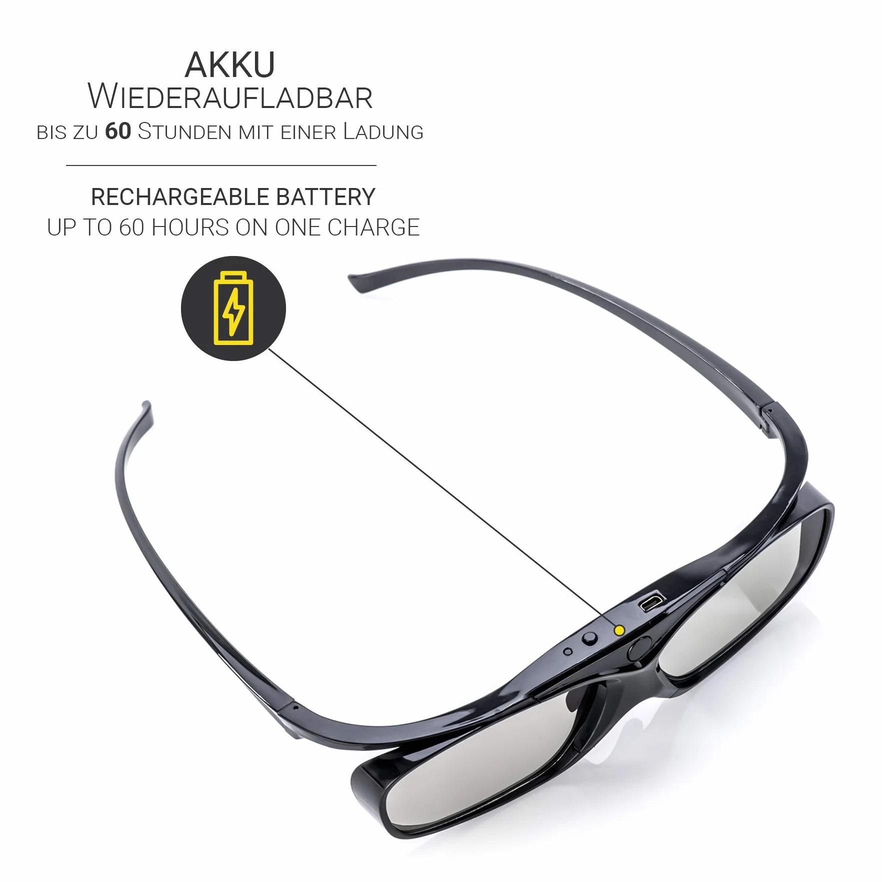 Hi-Shock RF Pro Black Heaven | Okulary 3D do projektorów EPSON, JVC i Sony RF, kompatybilne z ELPGS03, EB-W16, EH-TW550, EH-TW570, EH-TW5910, 120 Hz, FHD3DRF, ładowalne