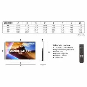 Philips Ambilight 48OLED760 4K OLED Smart TV - 48-calowy wyświetlacz z silnikiem P5 AI Perfect Picture Engine Ultra HD, Titan OS, Dolby Vision i Atmos Sound - kompatybilny z Alexa i asystent głosowy
