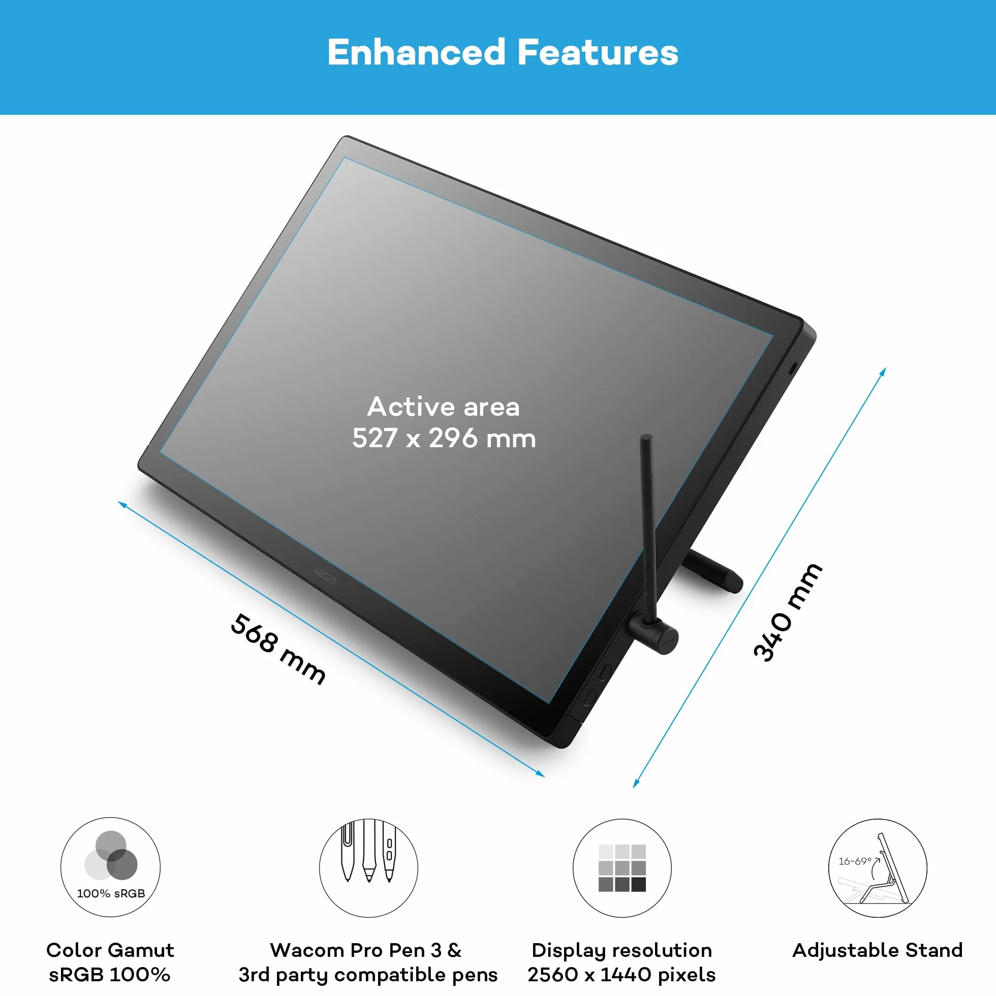 Wacom Cintiq 24 (edycja 2025) – wyświetlacz graficzny 2,5 K z Wacom Pro Pen 3, regulowany stojak, szkło antyrefleksyjne i bardzo precyzyjne kolory
