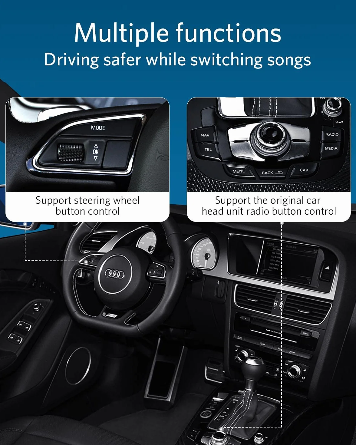 INVERY Airdual aptX-HD Bluetooth 5.0 Adapter do iPoda iPhone 30-pinowy interfejs muzyczny zawiera Audi, VW, Mercedes, Land Rover i motocykl (kabel AMI iPod iPhone nie jest dołączony)