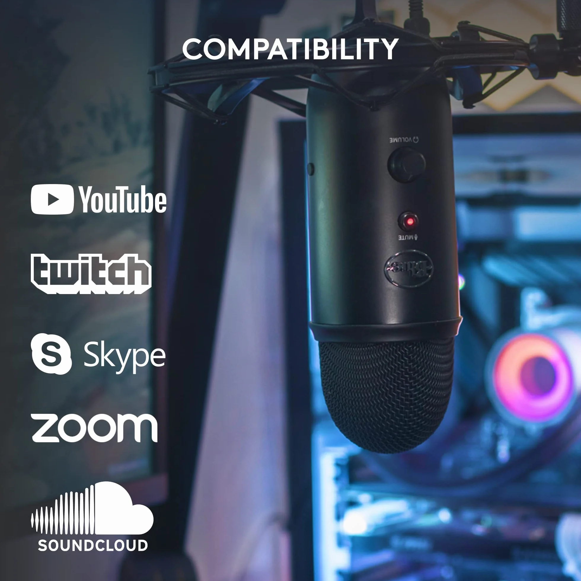 Blue Microphones Mikrofon pojemnościowy Yeti USB do PC, Mac, gier, nagrywania, streamingu, podcastingu, studia i komputera z efektami Blue VO!CE, 4 wzorce odbioru, Plug and Play - Czarny