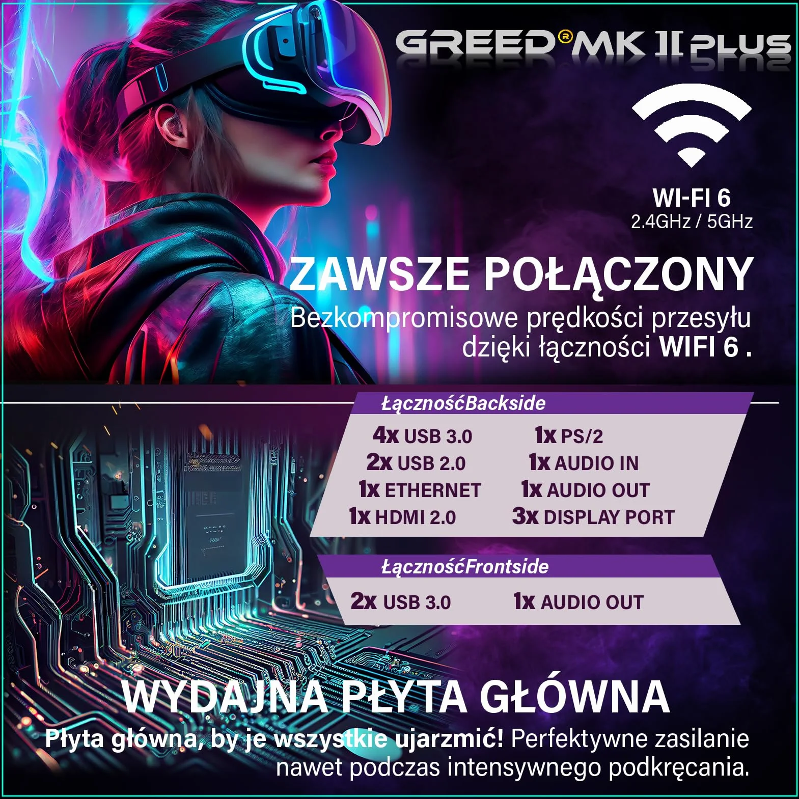 Greed MK2 Plus - PC Gaming - AMD Ryzen 7 5700X + RX 9060 XT 8 GB, szybki komputer do gier z 4K & Raytracing - 4,6 GHZ, 32 GB DDR4 RAM - 1 TB SSD + zasilacz 750 W - Wi-Fi + W11 Pro
