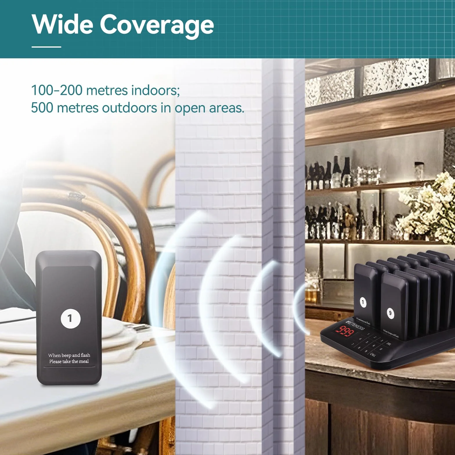 Retekess TD157 System Pagera Restauracji, 500M Bezprzewodowy System Przywoławczy, 16 Pagerów, 300 mAh 24H, z Wibracjami, Łatwy w Obsłudze, Restaurant Pager Gastronomiczny Dla Bar Szpital
