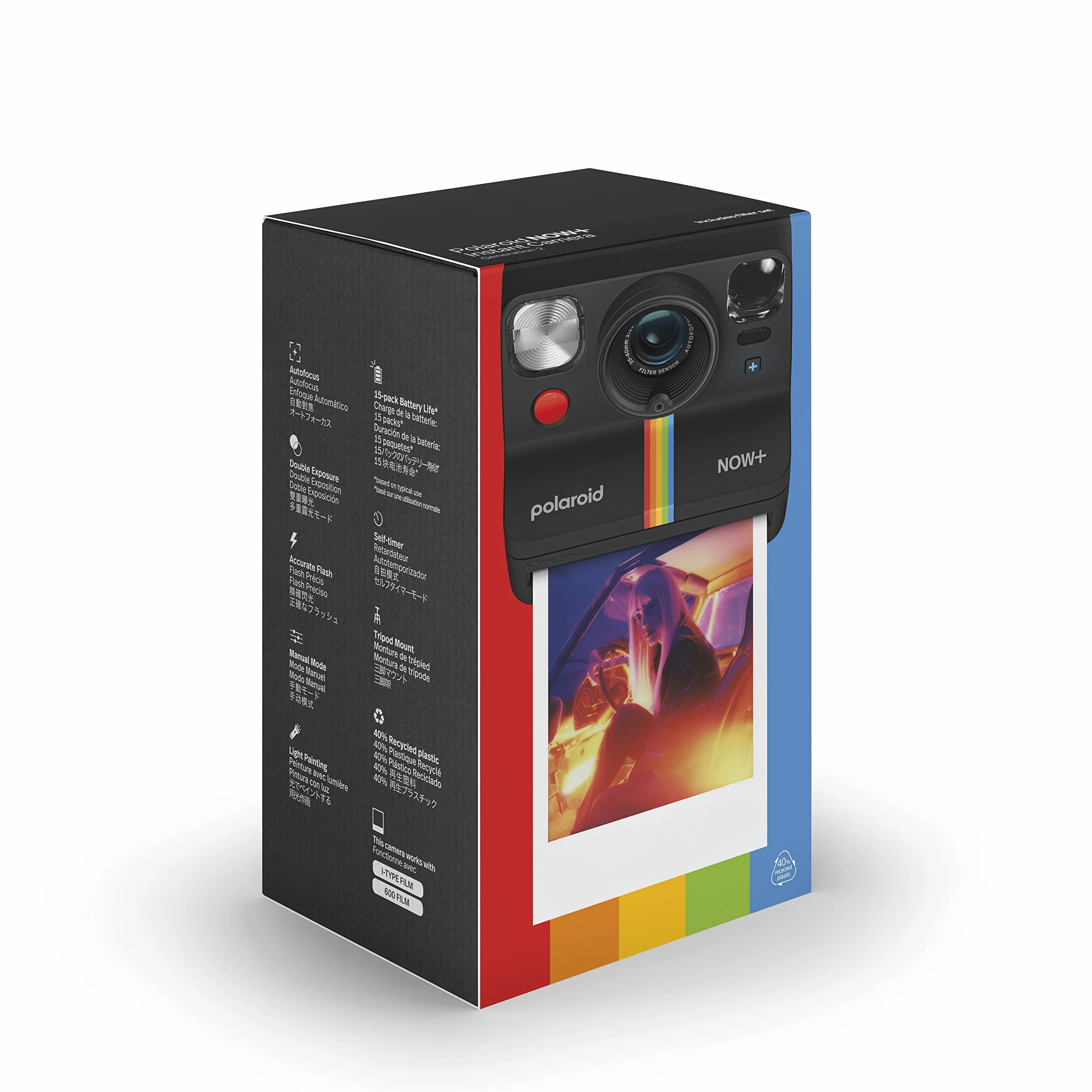 Polaroid Now+ Generation 2 - Aparat + Pakiet filmowy (16 zdjęć w zestawie) - Czarny - Natychmiastowa kamera filmowa sterowana aplikacją Bluetooth (6250)