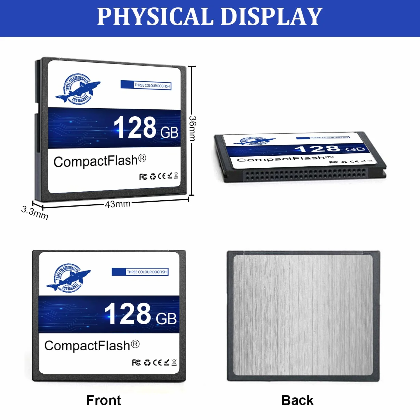 Karta pamięci Dogfish Compact Flash 128 GB 800X, karta CF typu I do aparatu cyfrowego, lustrzanek cyfrowych i profesjonalnej fotografii