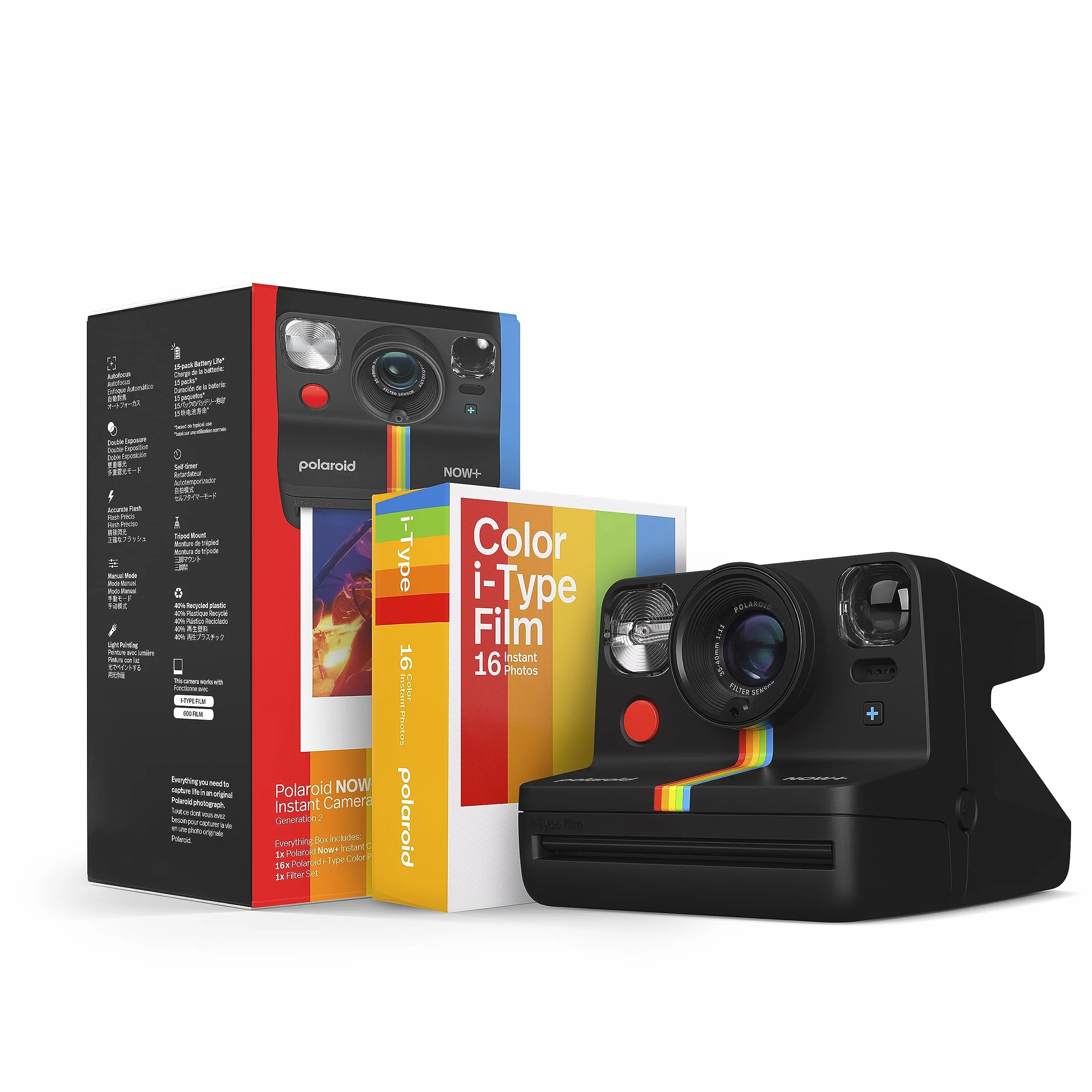 Polaroid Now+ Generation 2 - Aparat + Pakiet filmowy (16 zdjęć w zestawie) - Czarny - Natychmiastowa kamera filmowa sterowana aplikacją Bluetooth (6250)