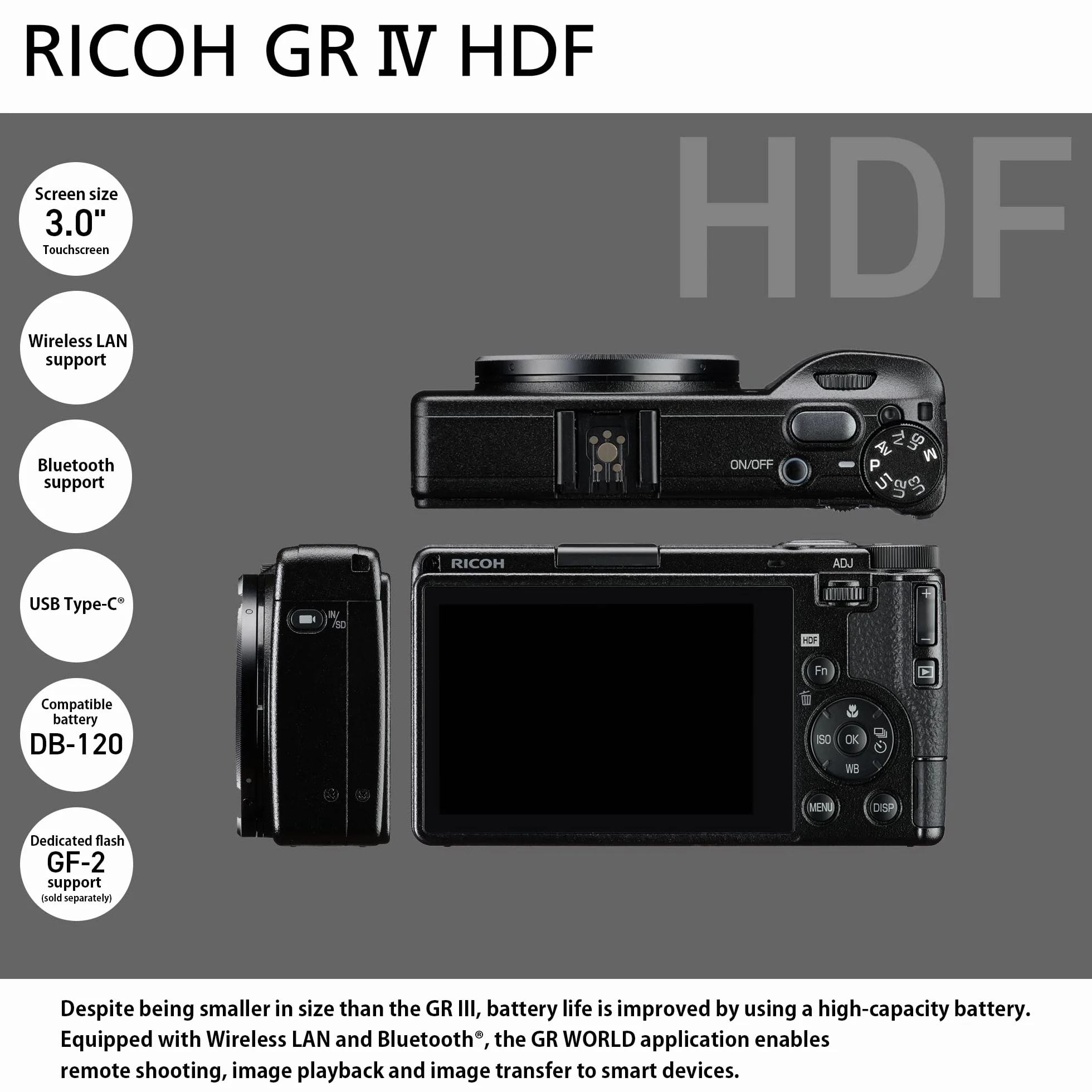 RICOH GR IV HDF, model rozszerzenia GR IV z wbudowanym filtrem dyfuzyjnym. Najlepszy cyfrowy aparat kompaktowy premium z nowym czujnikiem CMOS 25,74 MP APS-C i nowym obiektywem 28 mm f2,8 GR