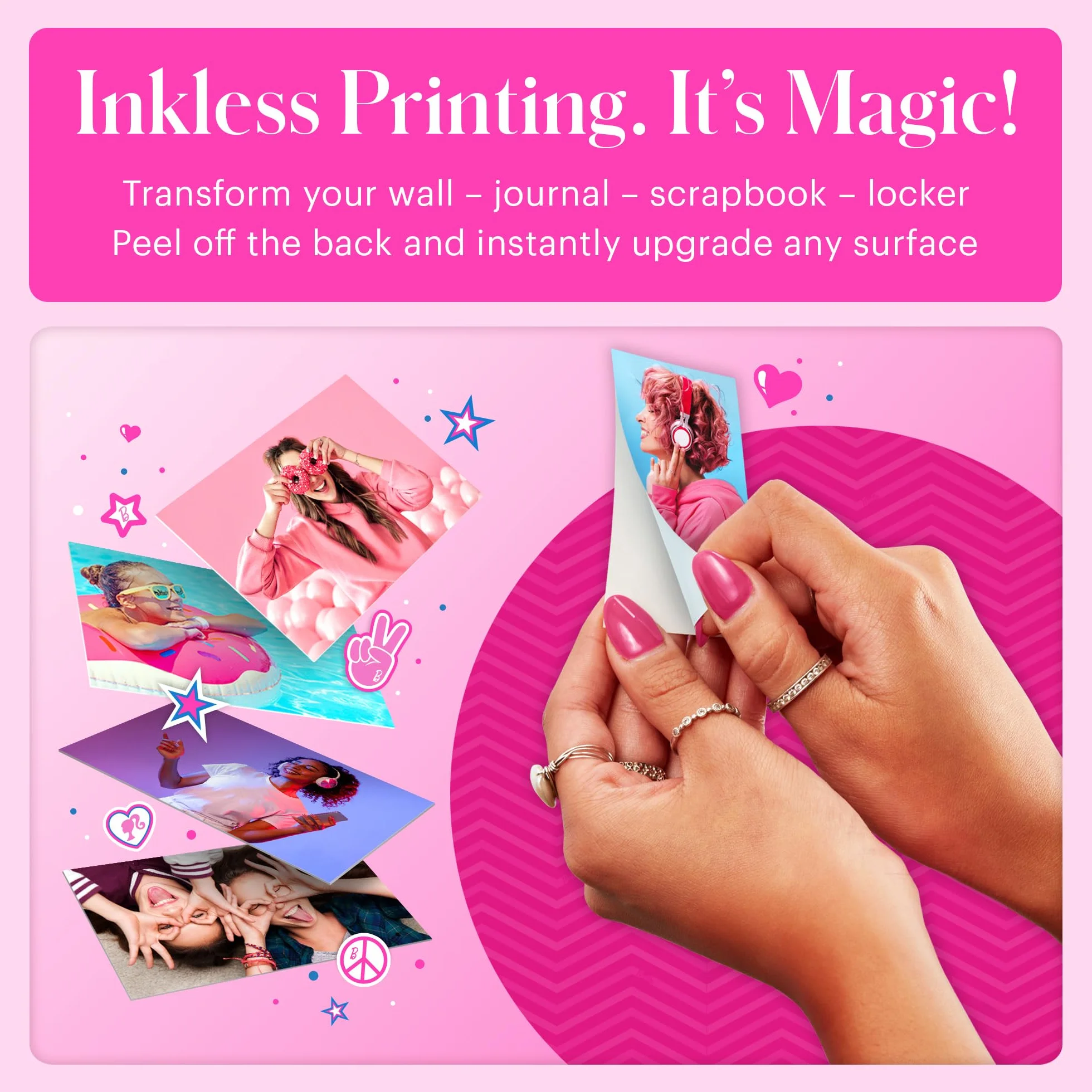 Barbie x Kodak Printomatic Cyfrowy Aparat Fotograficzny – 5MP Przenośny Aparat Barbie Drukuje Kolorowe Zdjęcia 2x3” z Klejem – Styl Ikoniczny, Iconic Style, Camera