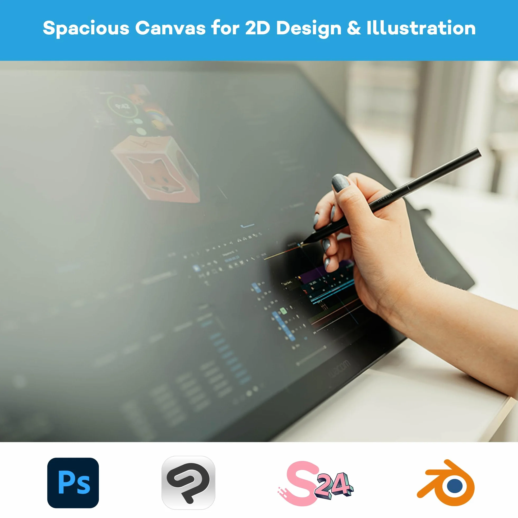 Wacom Cintiq 24 (edycja 2025) – wyświetlacz graficzny 2,5 K z Wacom Pro Pen 3, regulowany stojak, szkło antyrefleksyjne i bardzo precyzyjne kolory