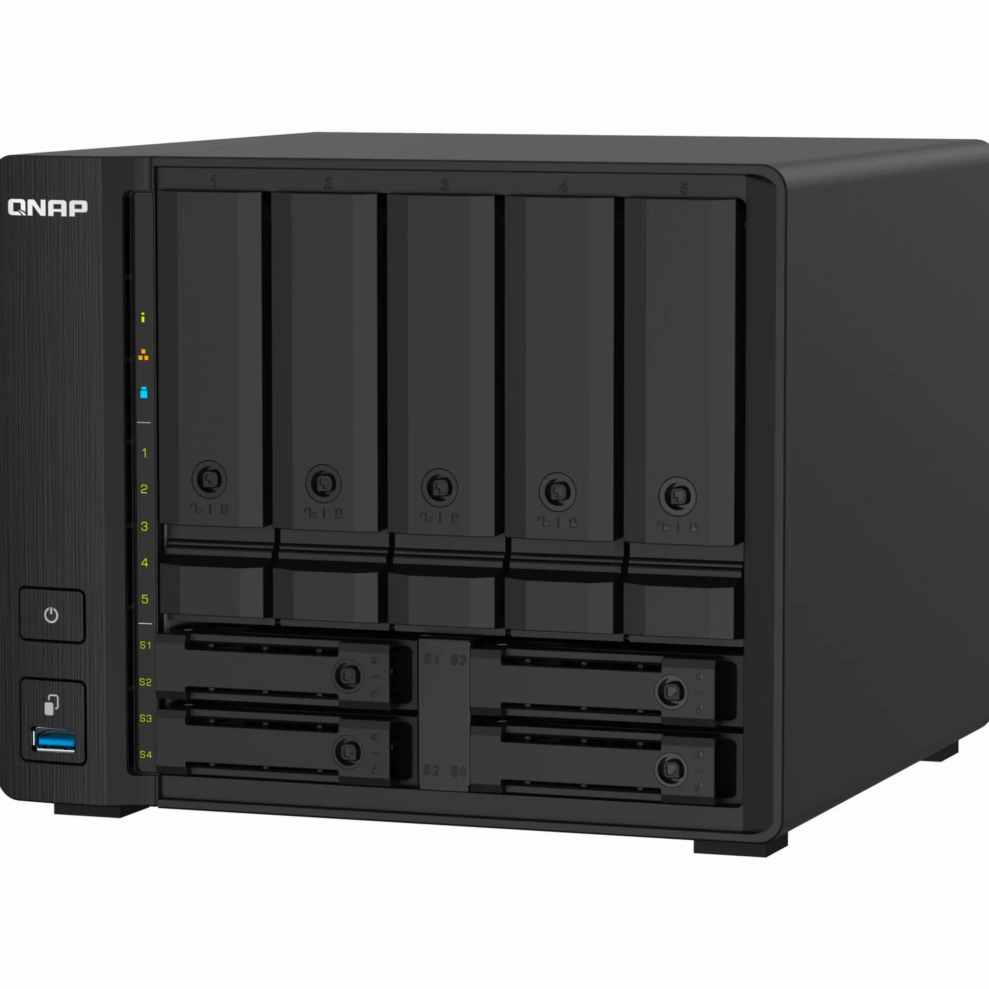 QNAP TS-932PX-4G 9 Bay (5 + 4) Obudowa NAS do komputera stacjonarnego - 10GbE SFP+ i 2,5 GbE - 5 x 3,5-calowe gniazda dysków i 4 x 2,5-calowe wnęki na dysky SATA