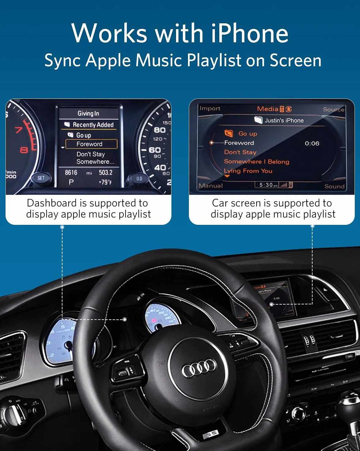 INVERY Airdual aptX-HD Bluetooth 5.0 Adapter do iPoda iPhone 30-pinowy interfejs muzyczny zawiera Audi, VW, Mercedes, Land Rover i motocykl (kabel AMI iPod iPhone nie jest dołączony)