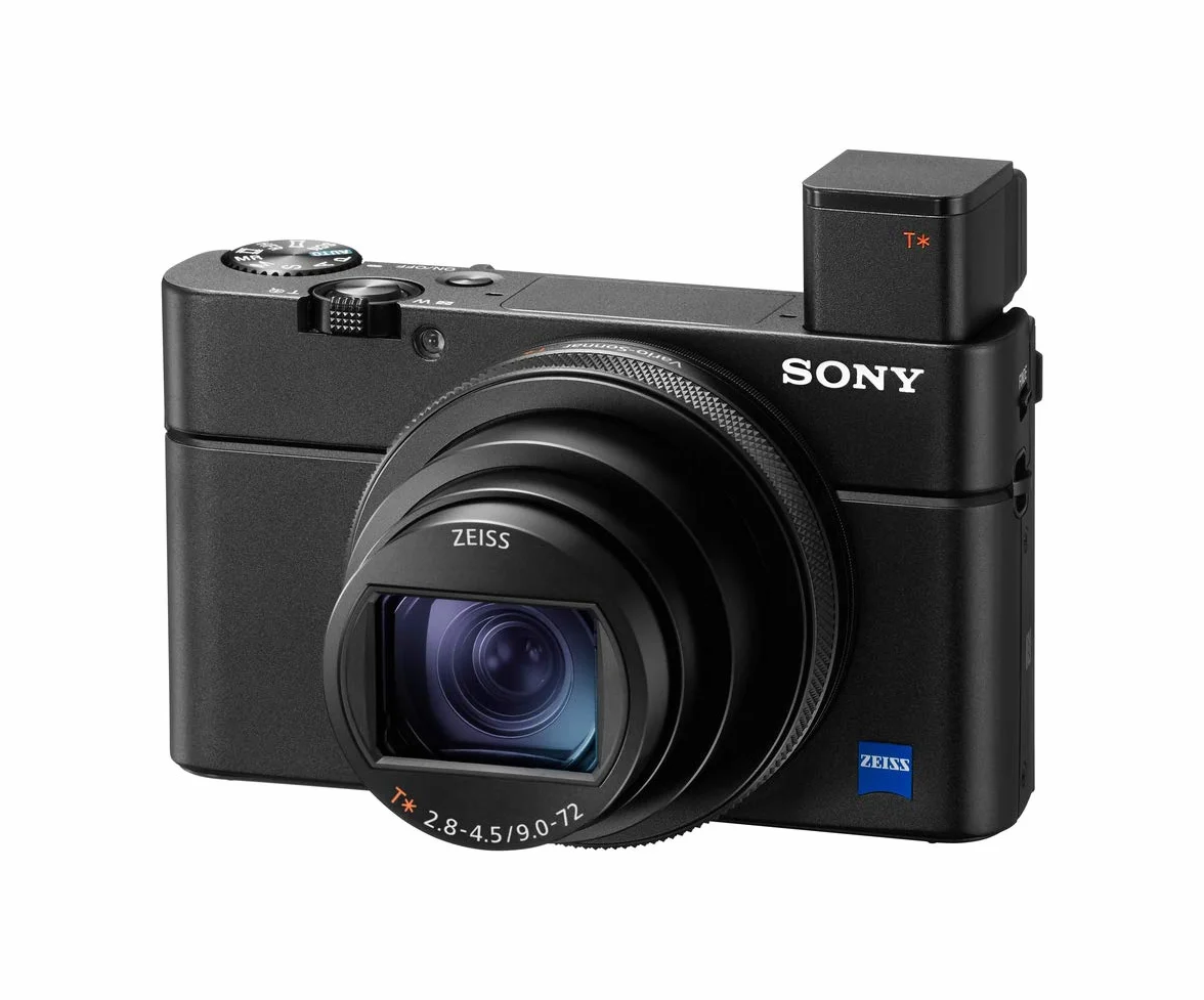 Sony RX100 VII kompaktowa kamera premium z wideo 4K, 24-200 mm F2.8-4.5, obiektyw Zeiss zoom, czujnik 1", autofokus do śledzenia wzroku dla ludzi i zwierząt, nagrywanie filmów 4K i pochylany
