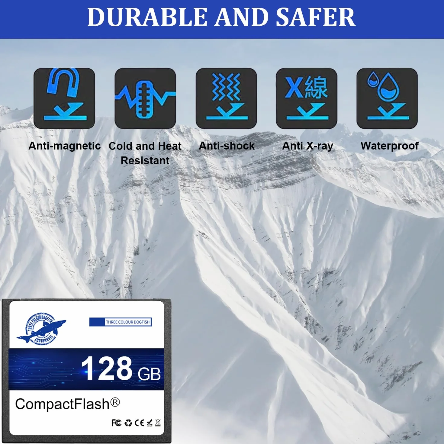 Karta pamięci Dogfish Compact Flash 128 GB 800X, karta CF typu I do aparatu cyfrowego, lustrzanek cyfrowych i profesjonalnej fotografii