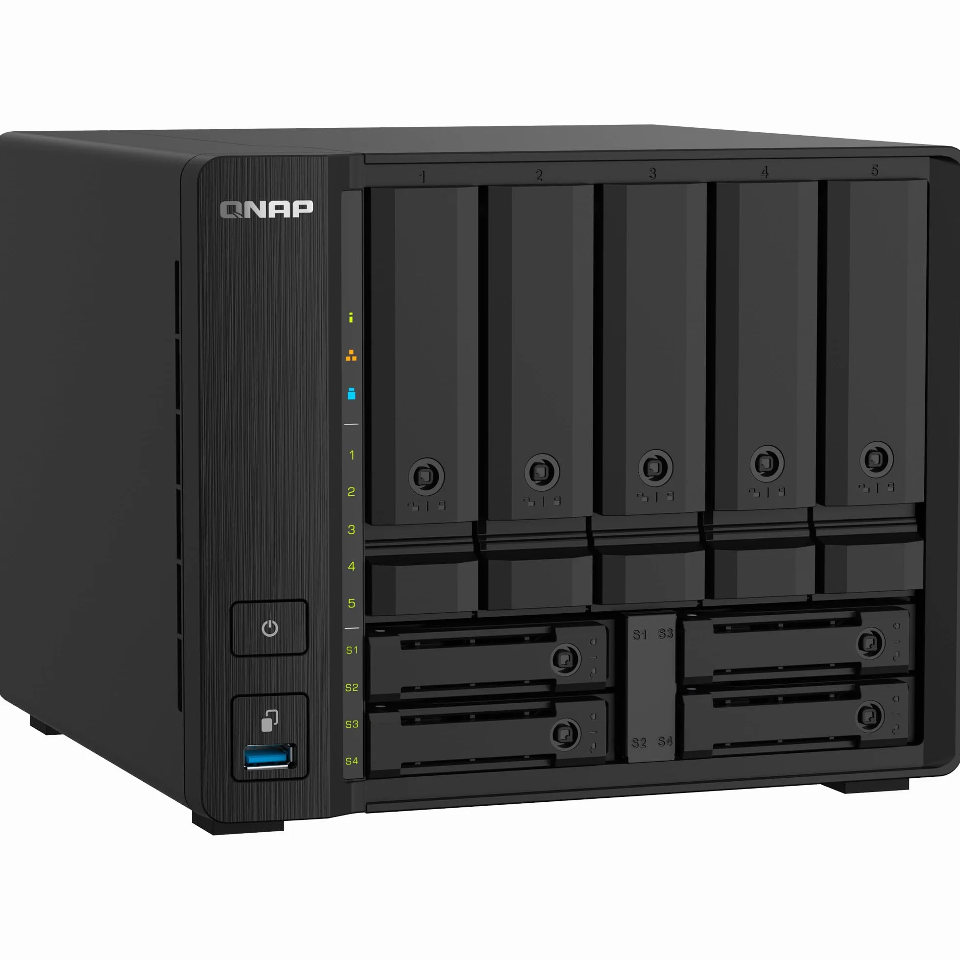 QNAP TS-932PX-4G 9 Bay (5 + 4) Obudowa NAS do komputera stacjonarnego - 10GbE SFP+ i 2,5 GbE - 5 x 3,5-calowe gniazda dysków i 4 x 2,5-calowe wnęki na dysky SATA