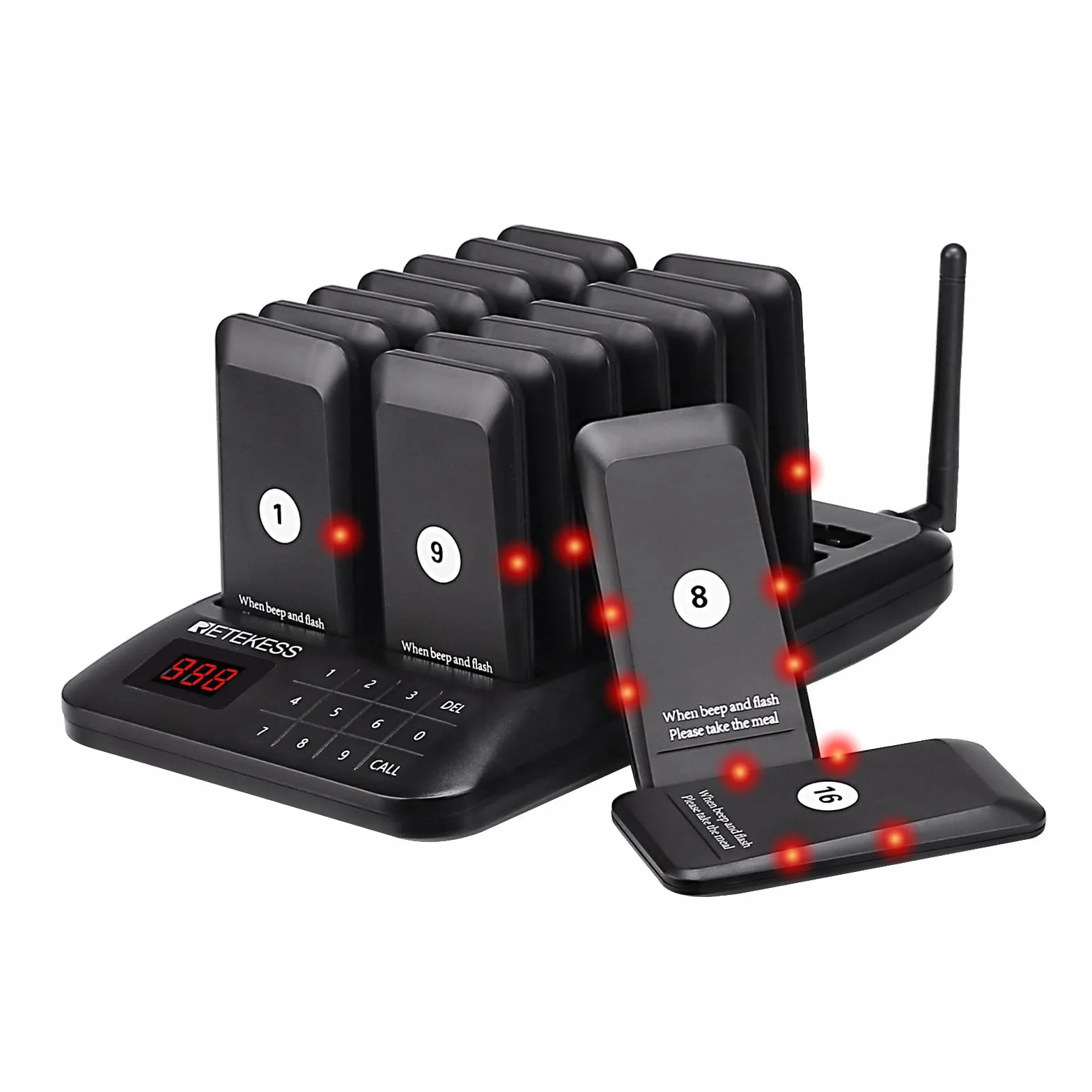 Retekess TD157 System Pagera Restauracji, 500M Bezprzewodowy System Przywoławczy, 16 Pagerów, 300 mAh 24H, z Wibracjami, Łatwy w Obsłudze, Restaurant Pager Gastronomiczny Dla Bar Szpital