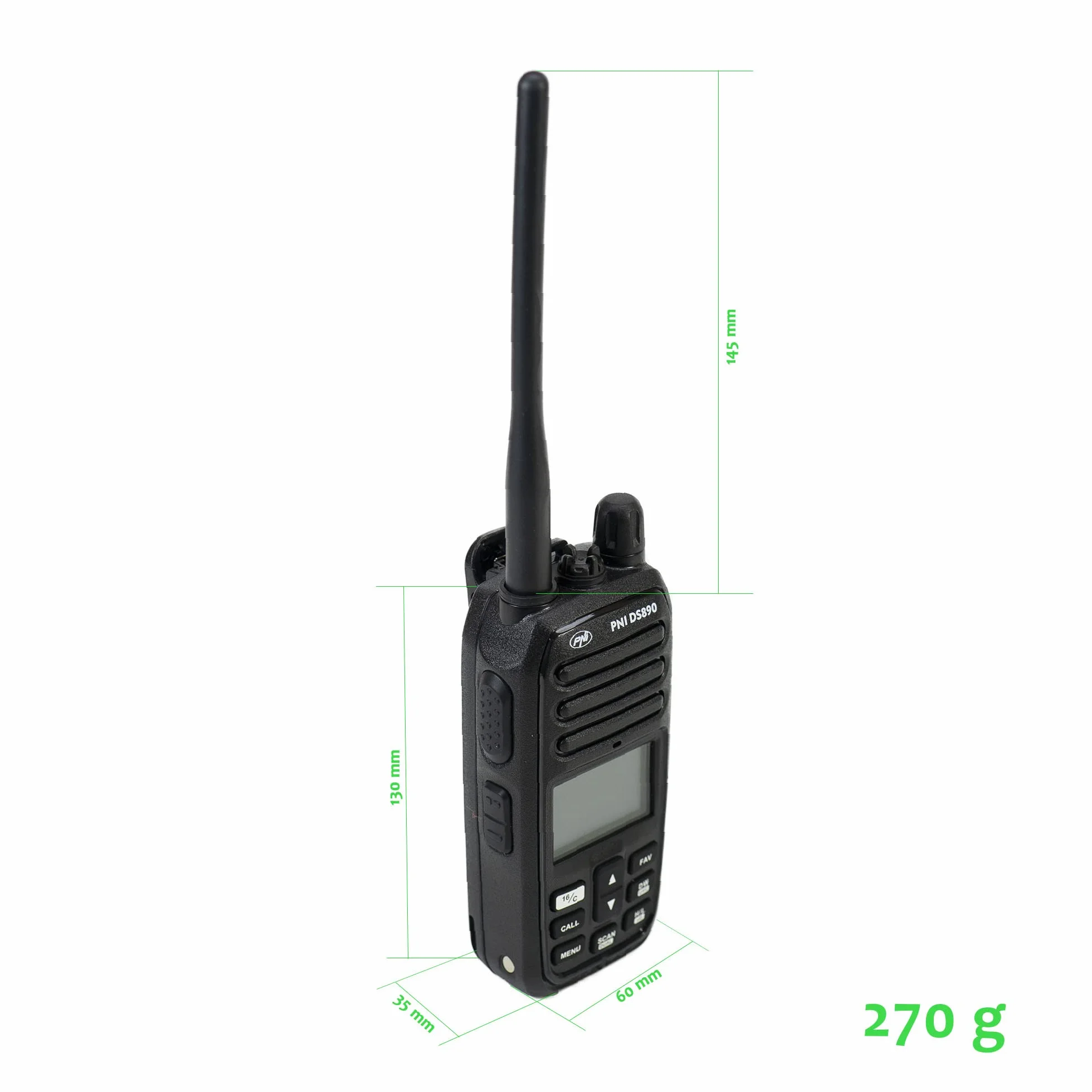 Przenośna morska stacja radiowa PNI DS890, 88 kanałów, 10 kanałów pogodowych, regulowana blokada szumów, Roger Beep, podwójny zegarek, skanowanie, połączenie, NRC, bateria 1800 mAh, IP67