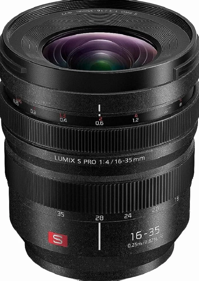 Panasonic S-R1635 szerokokątny teleobiektyw z zoomem L-Mount (16–35mm, F4, filtr 77mm, pełna klatka FF, odporny na pył i zachlapanie), czarny