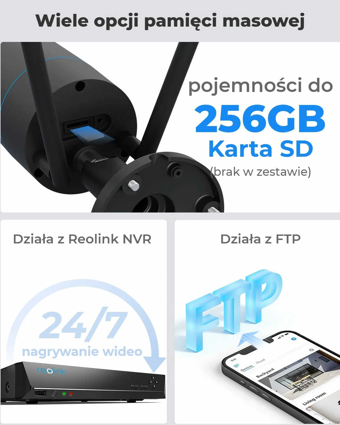 Reolink 5MP Zewnętrzna Kamera Monitorująca, Kamera IP WiFi 2.4GHz / 5GHz z Wykrywaniem Osób/Pojazdów, Noktowizorem, Nagrywaniem Lokalnym, Wodoodpornym, Zdalnym Dostępem, RLC-510WA Czarny