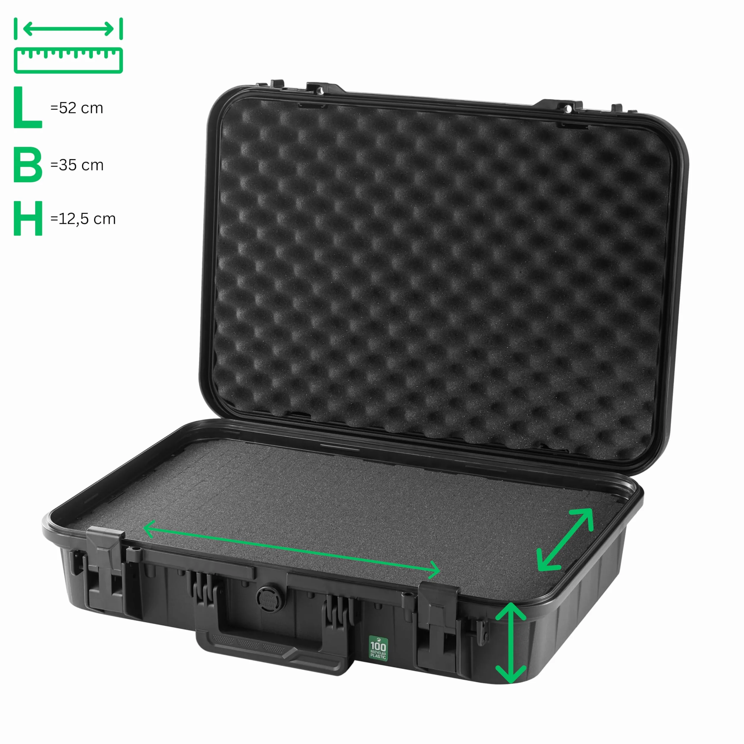TOMcase Walizka na tablet, notebook/laptop i akcesoria; wodoodporne etui ochronne ECO z siatką/pianką cube na 16" do 18", Outdoor Case Made in Germany (L)