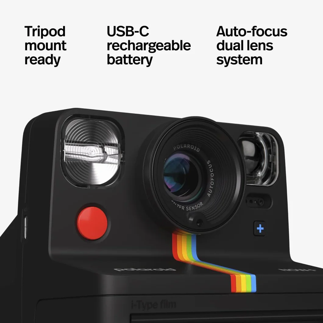 Polaroid Now+ Generation 2 - Aparat + Pakiet filmowy (16 zdjęć w zestawie) - Czarny - Natychmiastowa kamera filmowa sterowana aplikacją Bluetooth (6250)