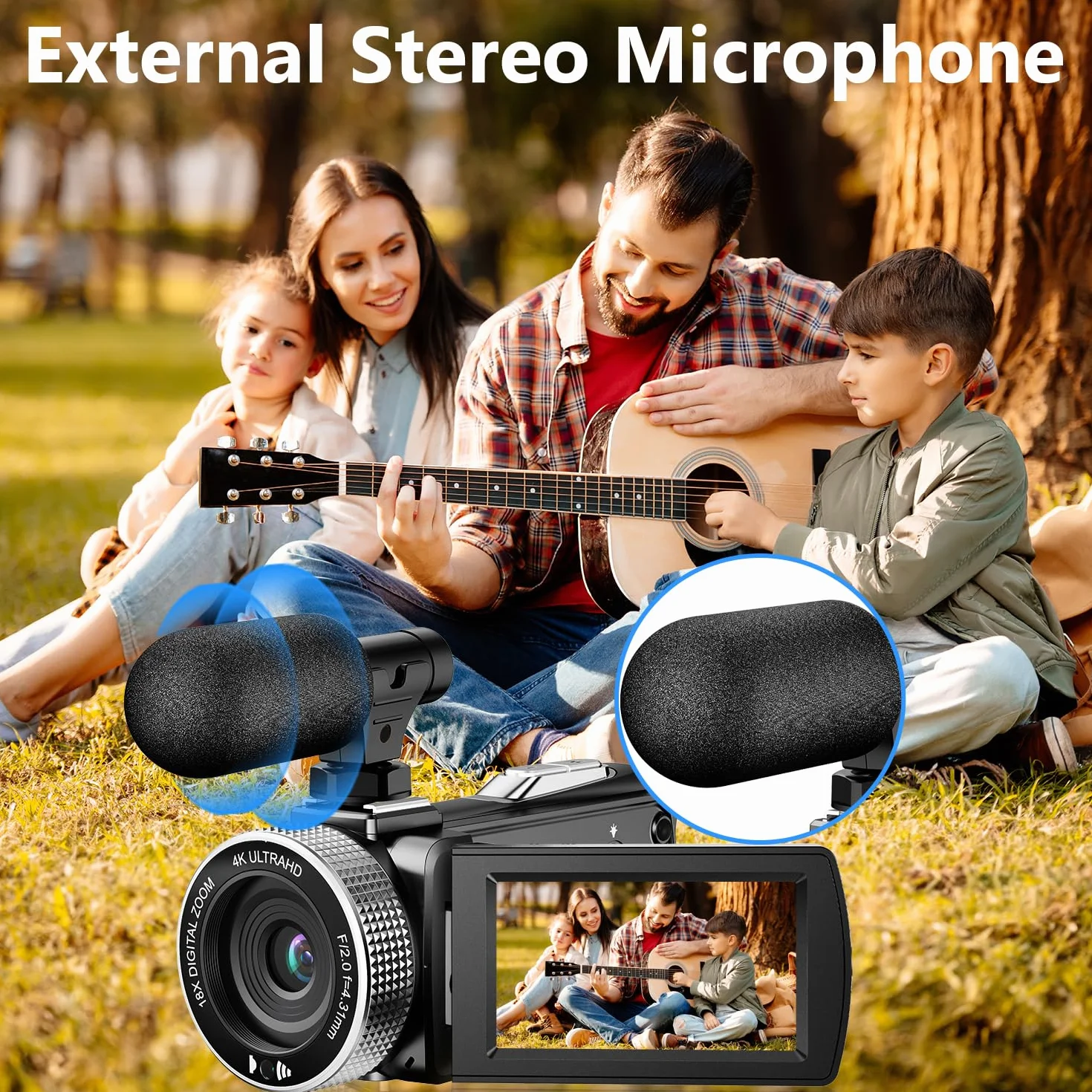 Cyfrowa kamera wideo 4K, fotografia 48 MP / 4K 60 kl./s, kamera wideo dla początkujących do vlogowania YouTube, z 2 bateriami/zewnętrznym mikrofonem/kartą SD/pilotem