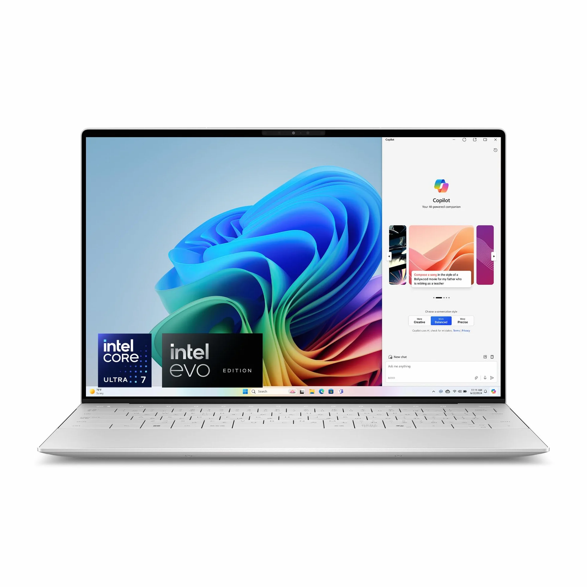 Dell XPS 13 (9350) Laptop Copilot+ 13,4 cala FHD+ 120 Hz, Intel Core Ultra 7 Series 2 Intel - Evo Edition, Intel Arc, 32GB RAM, 1TB SSD, Windows 11 Home, German QWERTZ Backlit Keyboard, Platinum