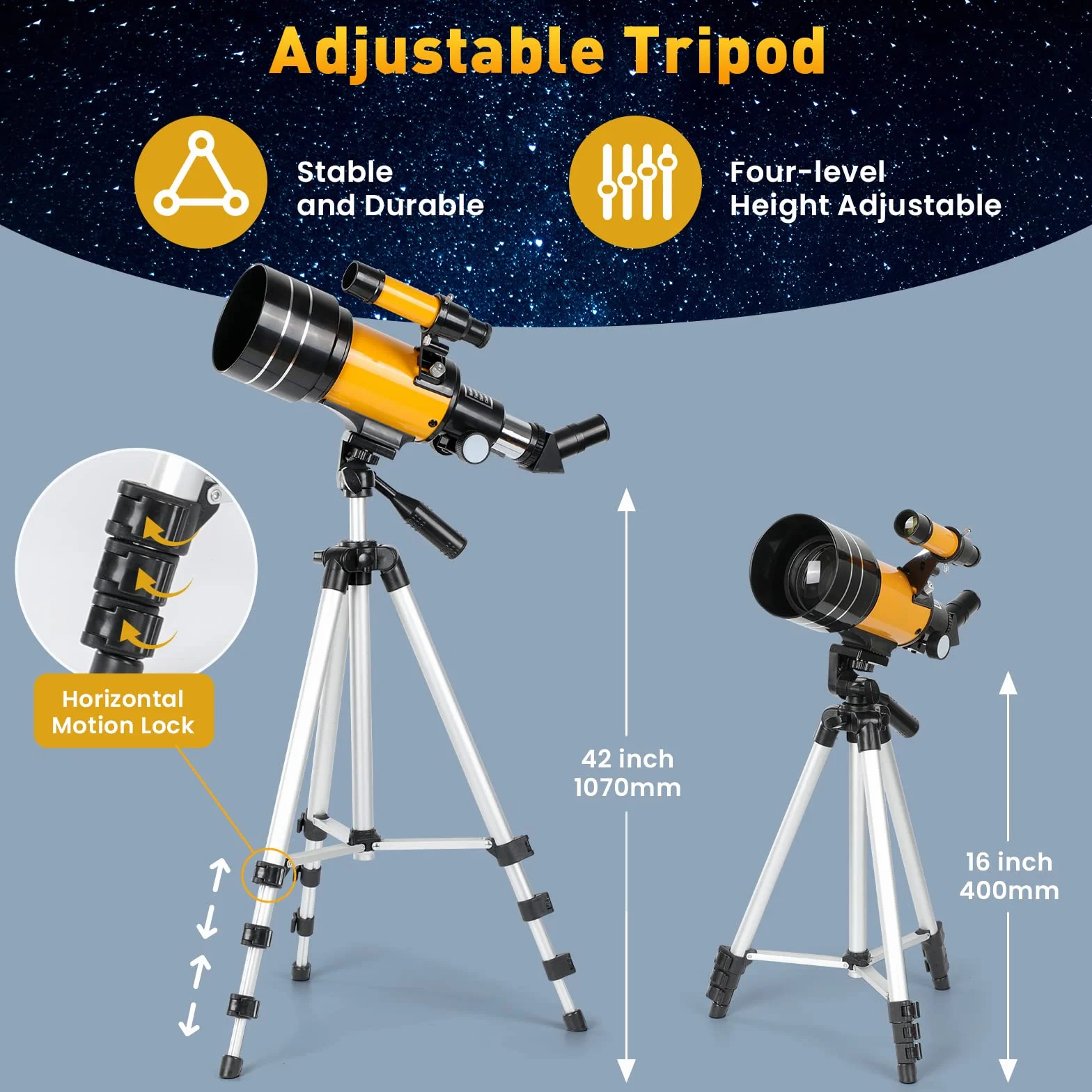 Teleskop astronomiczny, teleskop dla dorosłych, 70/300 mm, osłona refraktora, teleskop dla dzieci i początkujących, z adapterem do telefonu i statywem do obserwacji planet i księżyca (15 x 150 x)
