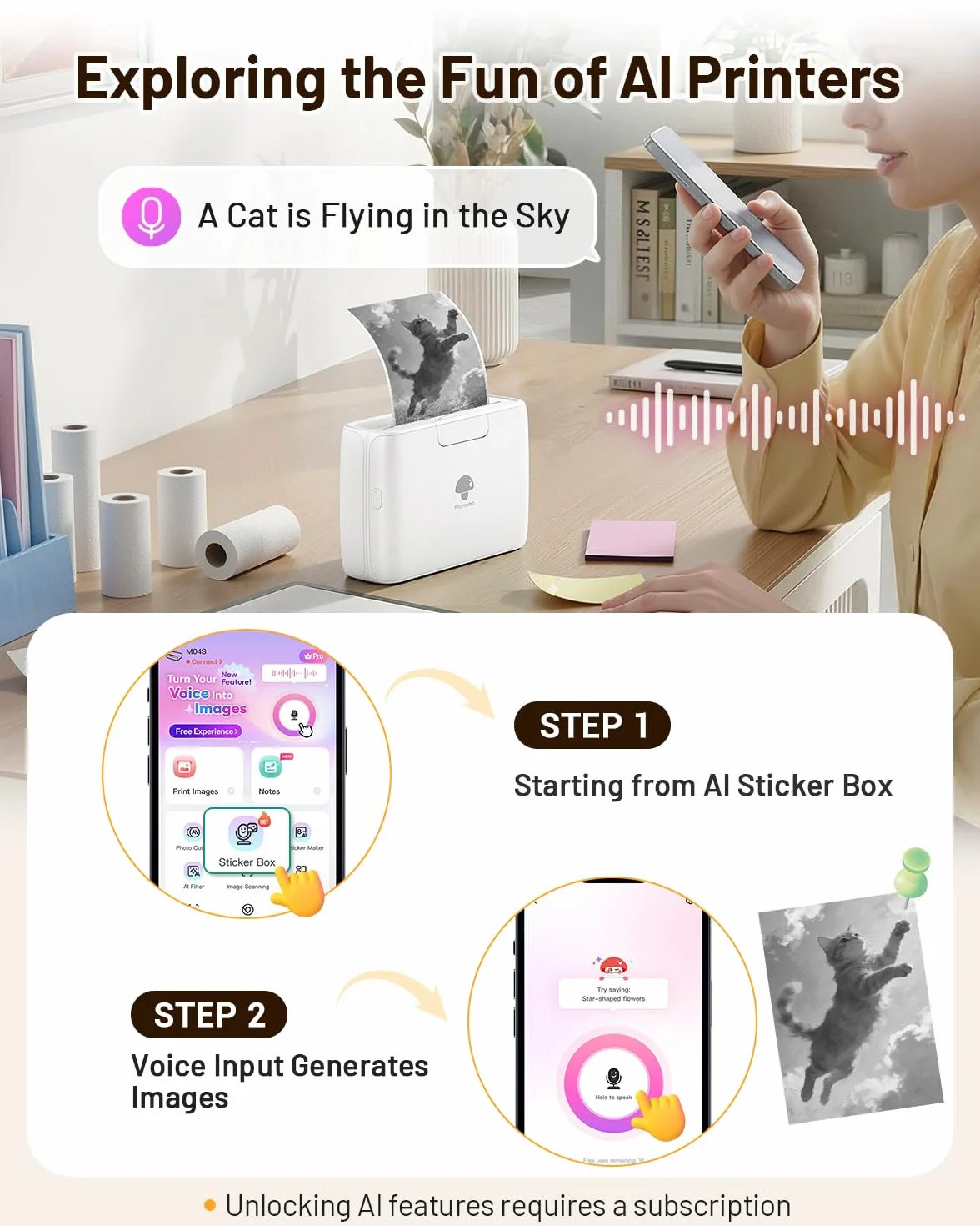 Phomemo Mini drukarka 300 DPI do smartfona, M04S, 110 mm, przenośna, termiczna, kompatybilna z iOS i Android, do samodzielnego tworzenia, etykiet wysyłkowych, dokumentów, zdjęć, nauki