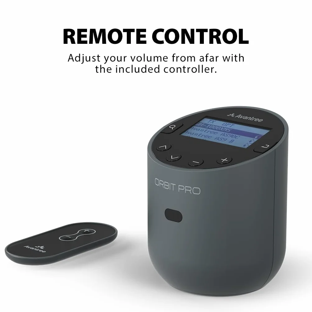 Avantree Orbit Pro — nadajnik Bluetooth do telewizora z wyjściem audio optycznym lub AUX (w tym Smart TV), dźwięk przestrzenny, łatwa regulacja głośności dla Airpods i innych słuchawek