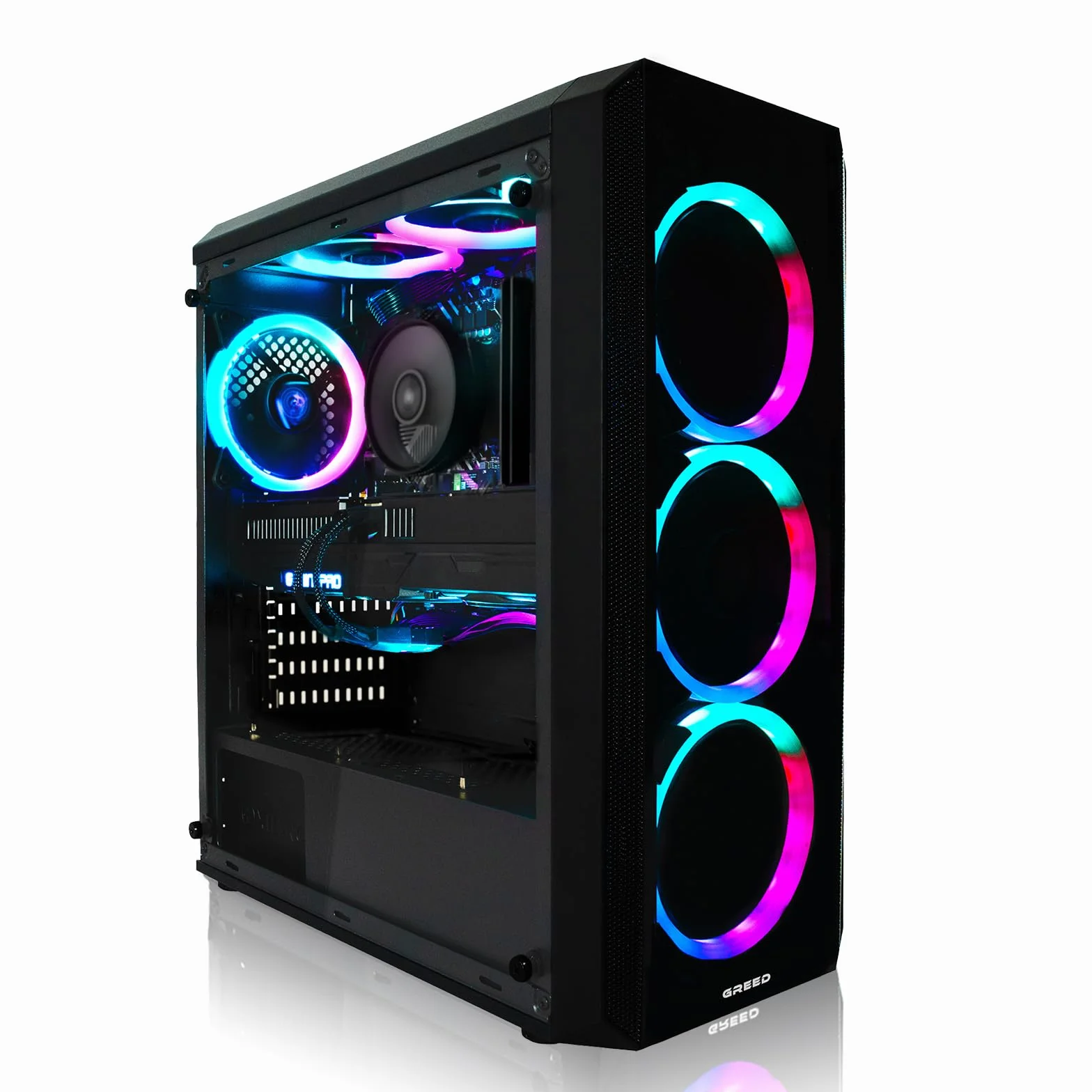 Greed MK2 Plus - PC Gaming - AMD Ryzen 7 5700X + RX 9060 XT 8 GB, szybki komputer do gier z 4K & Raytracing - 4,6 GHZ, 32 GB DDR4 RAM - 1 TB SSD + zasilacz 750 W - Wi-Fi + W11 Pro