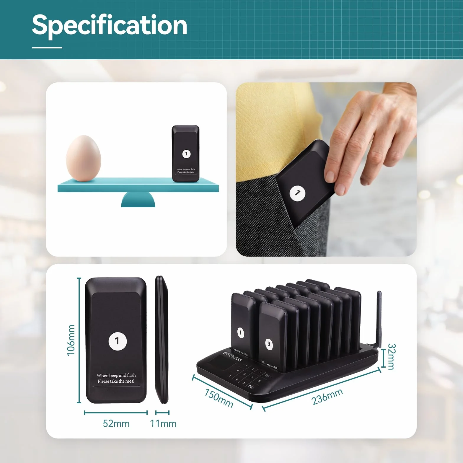 Retekess TD157 System Pagera Restauracji, 500M Bezprzewodowy System Przywoławczy, 16 Pagerów, 300 mAh 24H, z Wibracjami, Łatwy w Obsłudze, Restaurant Pager Gastronomiczny Dla Bar Szpital