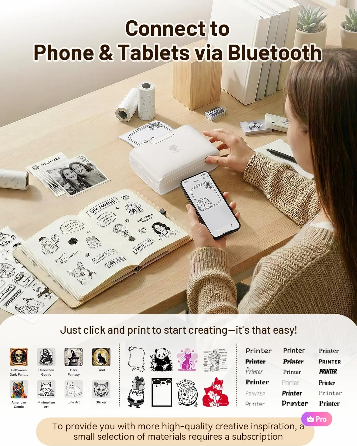 Phomemo Mini drukarka 300 DPI do smartfona, M04S, 110 mm, przenośna, termiczna, kompatybilna z iOS i Android, do samodzielnego tworzenia, etykiet wysyłkowych, dokumentów, zdjęć, nauki