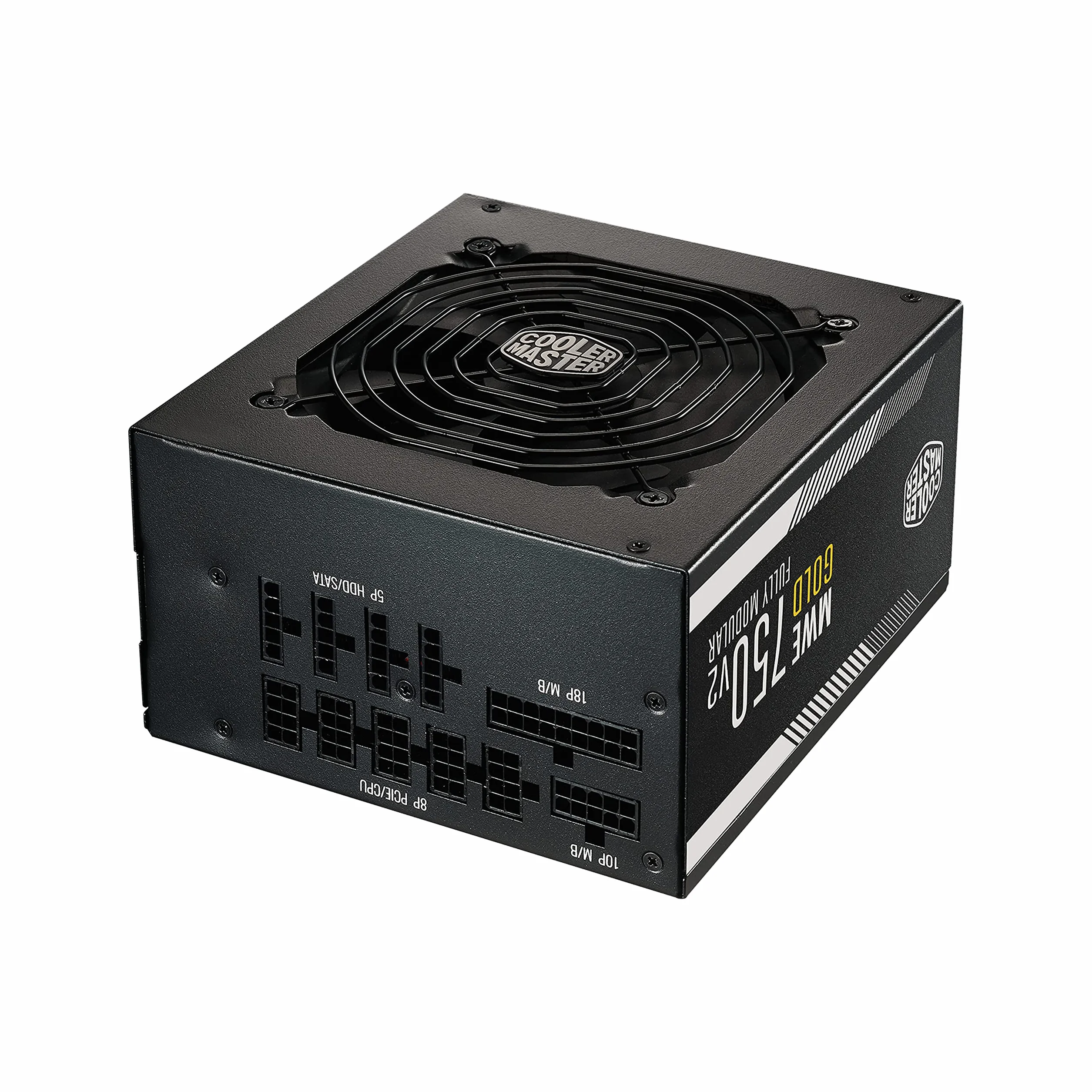 Cooler Master MWE 750 Gold V2 w Pełni Modularny Zasilacz do Komputera - 80 PLUS Gold 750W, Płaskie Czarne Okablowanie, Wentylator HDB 120mm, Próg Wysokiej Temperatury - Wtyczka EU, 5 Lat Gwarancji