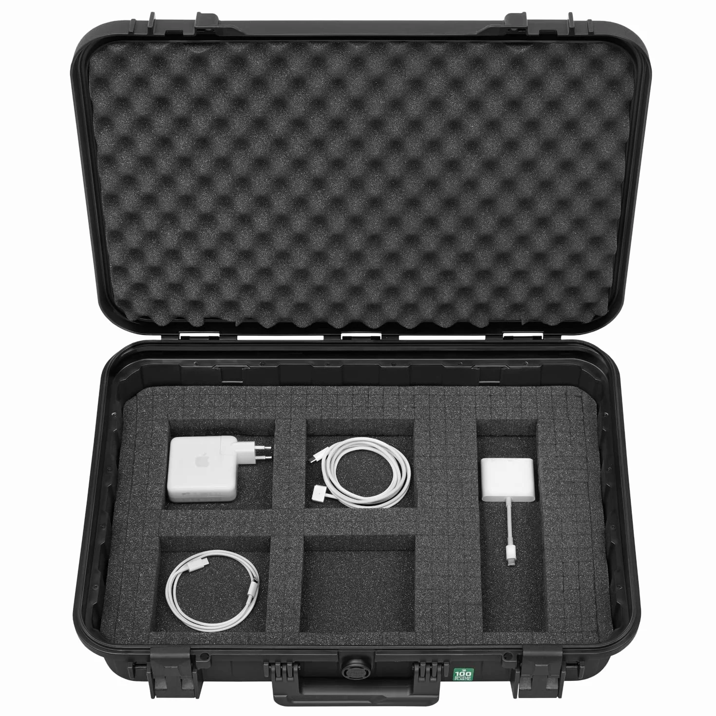 TOMcase Walizka na tablet, notebook/laptop i akcesoria; wodoodporne etui ochronne ECO z siatką/pianką cube na 16" do 18", Outdoor Case Made in Germany (L)