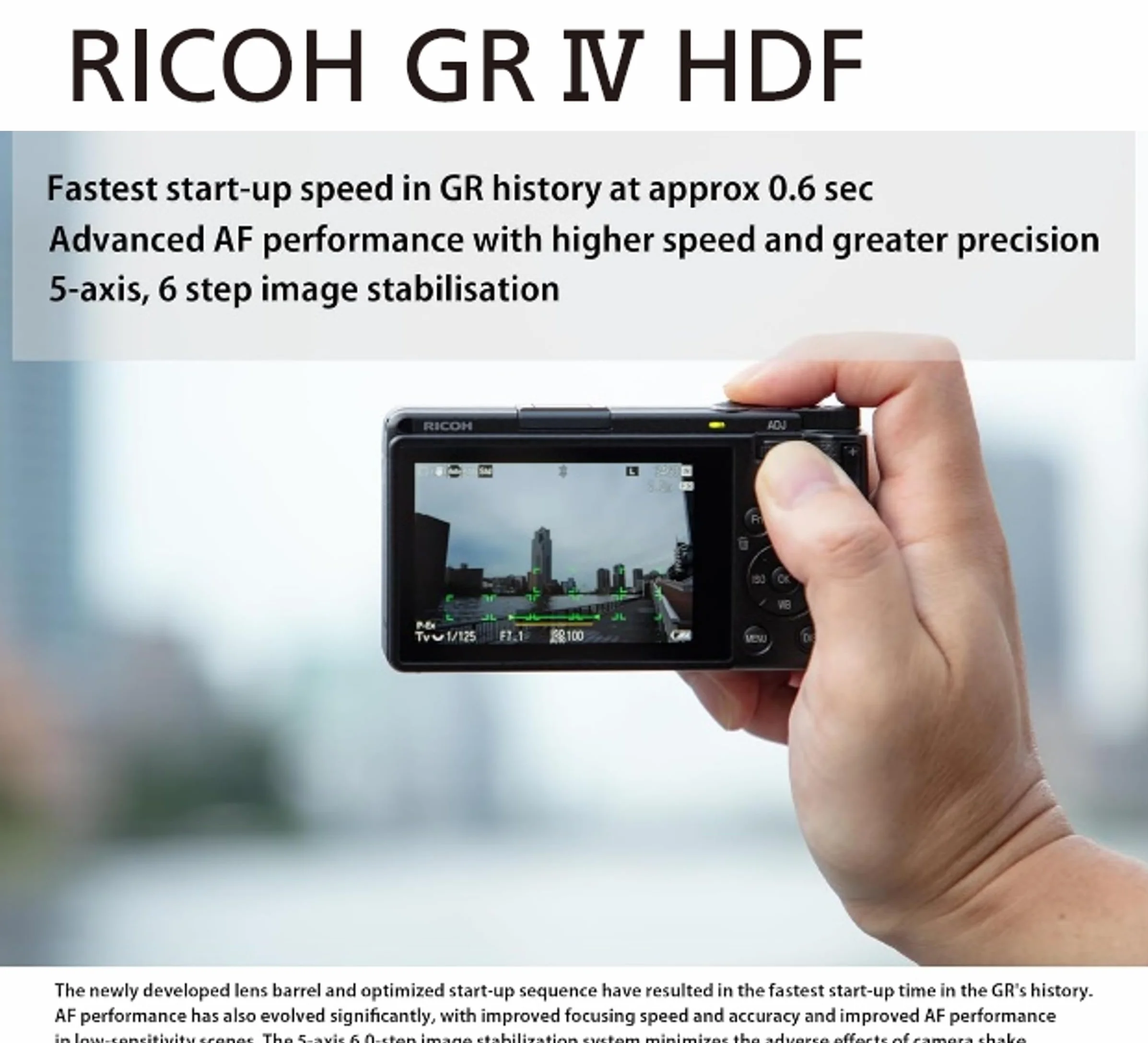 RICOH GR IV HDF, model rozszerzenia GR IV z wbudowanym filtrem dyfuzyjnym. Najlepszy cyfrowy aparat kompaktowy premium z nowym czujnikiem CMOS 25,74 MP APS-C i nowym obiektywem 28 mm f2,8 GR